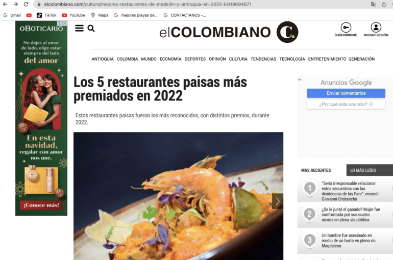 Los 5 restaurantes paisas más premiados en 2022